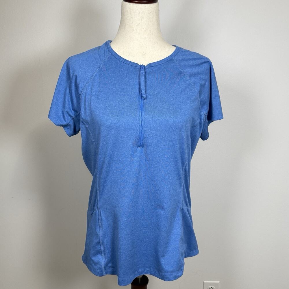 Title Nine Sunbuster 2.0 Sun‎ Shirt Women’s L UPF 50 Blue Pocket Short Sleeve
